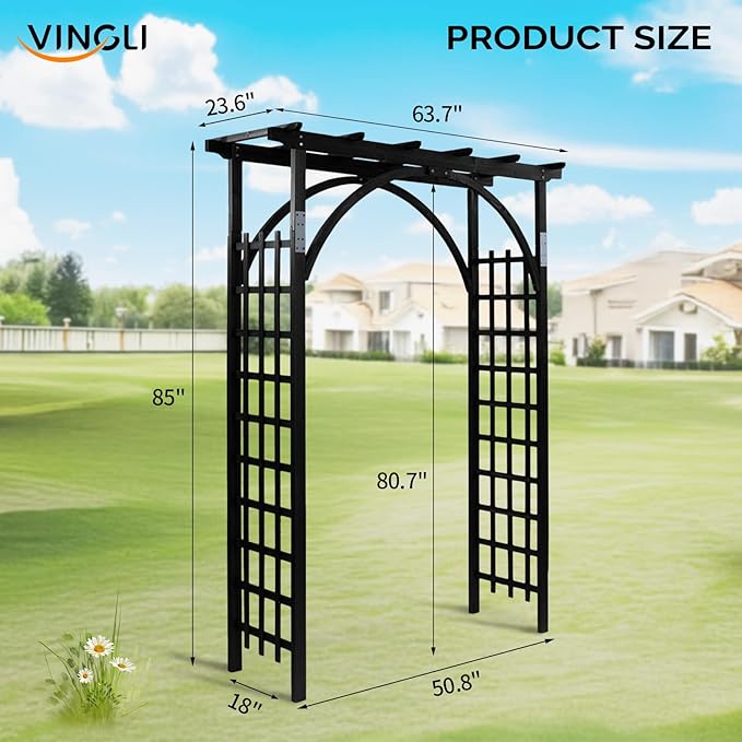 VINGLI 85in Wooden Arbor, Wedding Arch for Ceremony, Wood Trellis for Plant Climbing, Christmas Decor Pergola for Garden Backyard, Lawn (Black) VINGLI