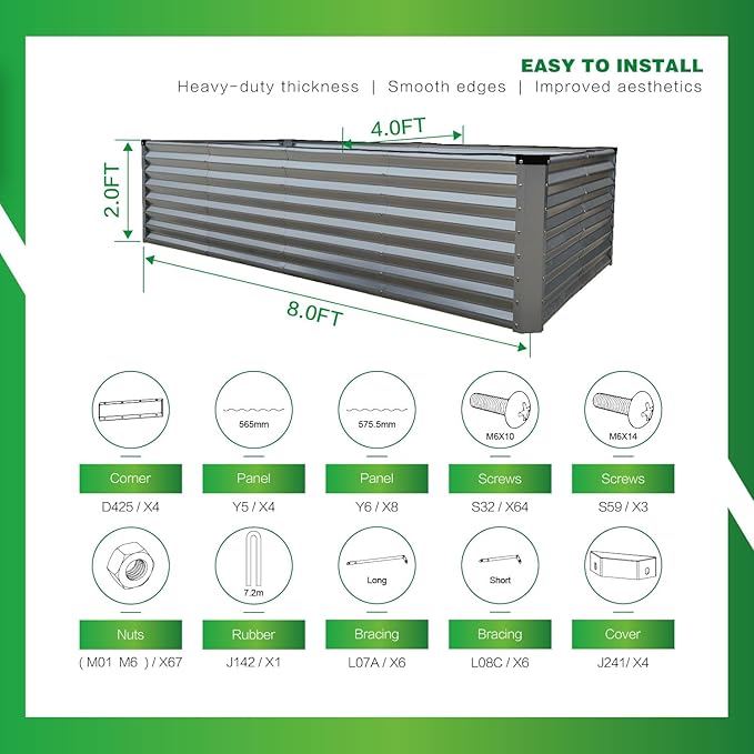 GARDMAX 8x4x2FT Galvanized Raised Garden Bed Kit, Metal Planter Boxes Outdoor with Easy Assembly, Large Garden Bed for Vegetables, Fruits, Flower, Herbs Rectangle Silver ChooseGardmaxforbetterlife
