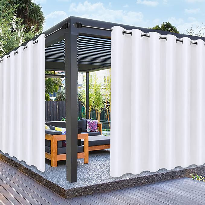 PureFit Outdoor Curtains for Patio Waterproof Weatherproof, UV Resistant Outside Curtains for Gazebo, Front Porch, Pergola, Sun Blocking Privacy Curtain, 100W x 120L inch, 1 Panel, White PureFit