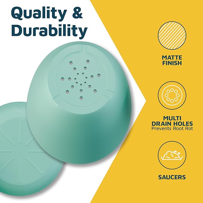 Planter Pots with Drainage Holes - Lightweight, Durable, and Space-Saving Pots for Indoor and Outdoor - Versatile Functionality, Simple Modern Design, Set of 10 Plastic Planter Pots - Aqua LIFEMASTER