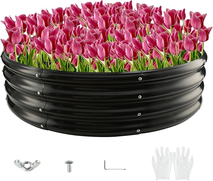 Round Galvanized Steel Fire Ring/Fir Pit for Outdoor,Durable Round Galvanized Steel Raised Garden Bed for Planting - 4×4×1FT,0.8MM Thick Black (47 ins Diameter x 12 ins high, Black) zbzbml