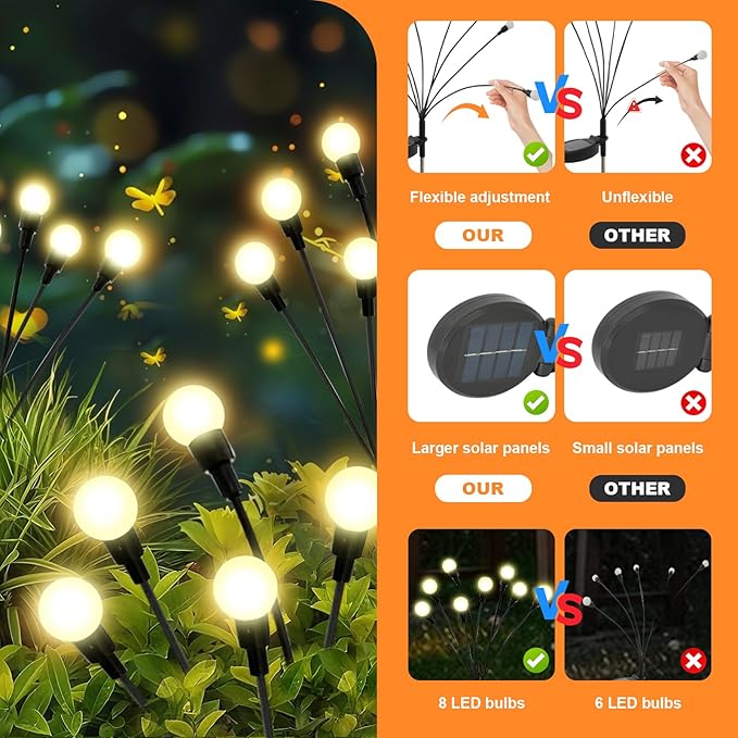 ALSO GO Solar Lights Outdoor, 6 Pack 48 LEDs Firefly Lights, Waterproof Solar Garden Light for Yard Patio Pathway Outdoor Decoration, Gardening Gifts for Women Christmas Decor ALSOGO