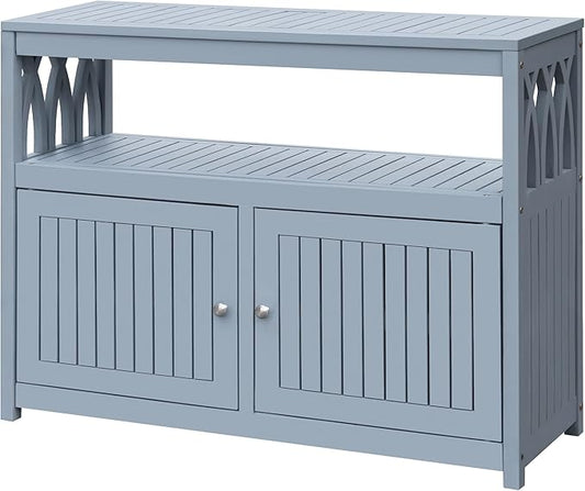 Greesum 2-Tier Outdoor Storage Cabinet in Acacia Wood, with 2 Magnetic Doors, for Garden, Picnic, Buffet, TV Stand, or Bar Table, Grey BuynowfromGreesum