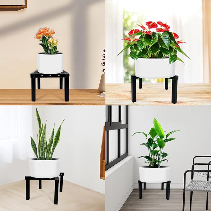 4 Pcs Four Legs Adjustable Metal Plant Stand for 5"-10" Plant Pot – Indoor & Outdoor (Black, 4 Pack) DDPow