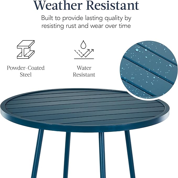Best Choice Products 3-Piece Patio Dining Set, Bar Height, Outdoor Bistro Set, Outdoor Round Bar Table w/ 2 Bar Stools, Steel - Peacock Blue BestChoiceProducts
