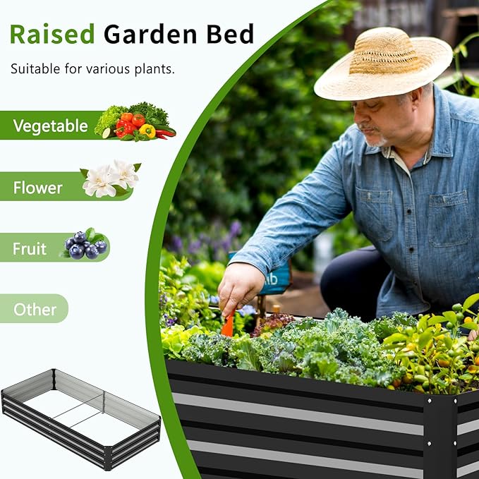 DoCred 3 in 1 Raised Garden Bed with 87in Tall Arch Trellis for Climbing Plants, Galvanized Planter Garden Box Outdoor for Gardening, Climbing Vegetables, Flower, Black DoCred