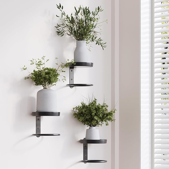Metal Wall Planters Mid Century Modern Floating Shelves for Indoor Hanging Plants, Space-Saving Vertical Garden for Home & Office 3 Pack Black HomecourtyardsInterio