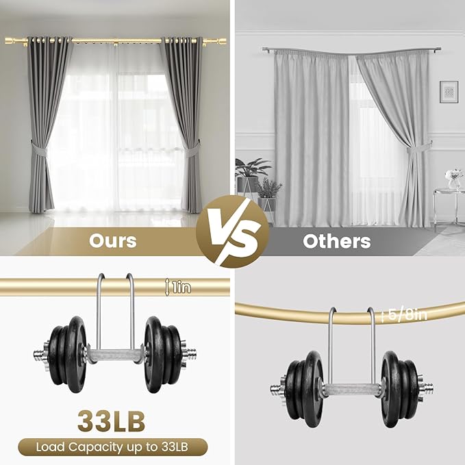 1” Diameter Curtain Rods Itself is 30 to144 inch 1 Pack Fit 30-142 inch, 66 to 120 inch Window with Heavy Duty Adjustable Rod Gold Curtain Splicing Metal Extra Long Curtain Rod for Windows Rootora