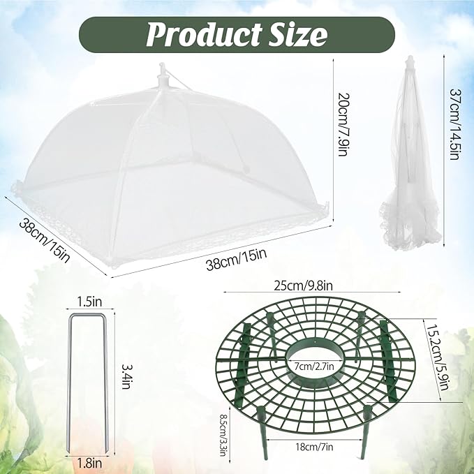 4 Sets Strawberry Plant Support with Mesh Plant Cover,Strawberry Growing Racks Sets with Iron Plant Nails and Storage Bag for Garden Strawberry Vegetables(White Net - Round) Rootora