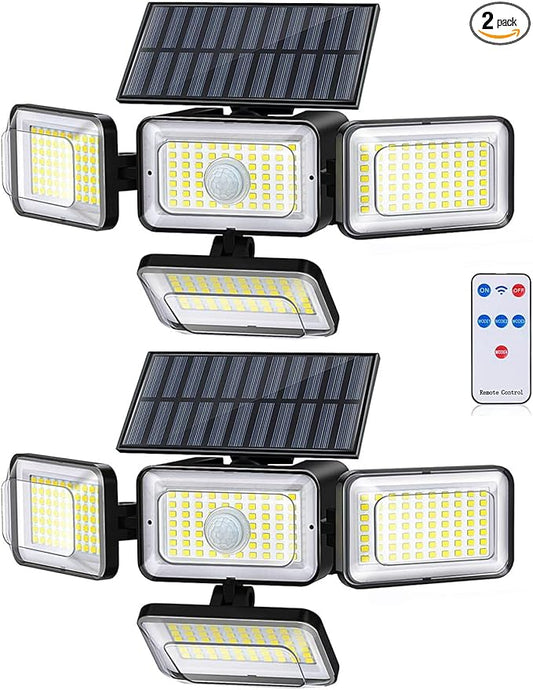 Mokot Solar Lights Outdoor, 288 LED 2800LM Motion Sensor Outdoor Light with Remote Control, 4 Heads IP65 Waterproof Solar Flood Security Lights for Outside Patio Wall -2PACK MokotSolarLightsOutdoor
