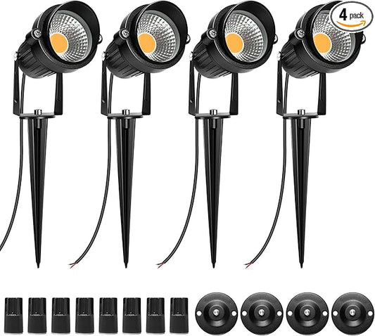 LightingWill 5W LED Landscape Lights, Warm White 3000K-3500K, Waterproof DC 12V COB LED Outdoor Wall Spotlight Low Voltage Garden Tree Spot Lighting for,Yard,Pathways,Fence (4 Pack) LightingWill