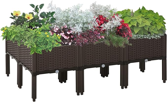 Outsunny 6 Piece Raised Garden Bed with Legs, Planter Box Raised Bed to Grow Flowers, Herbs & Vegetables, Brown Outsunny