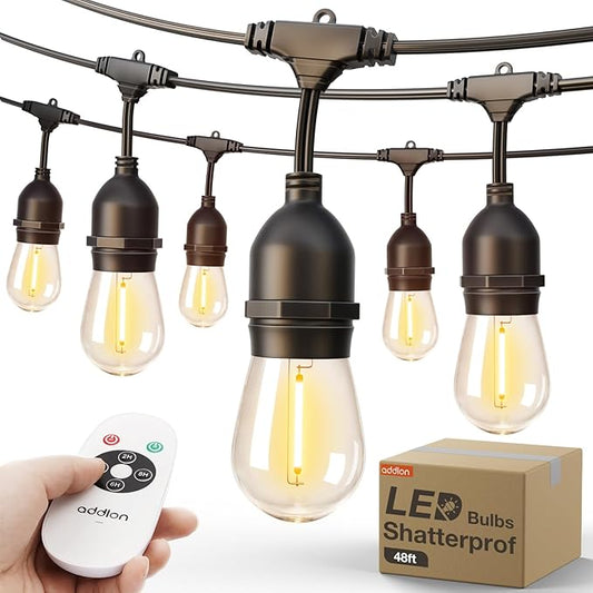 addlon Outdoor String Lights Timer Control, 48FT LED Patio Light with Edison Vintage Shatterproof Bulbs and Commercial Grade Weatherproof Strand - ETL Listed Heavy-Duty Decorative Lighting addlon