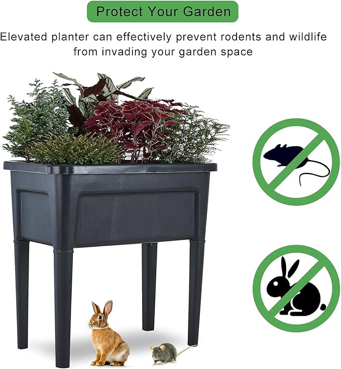 4 Pcs Plastic Raised Garden Beds with Legs，16 Gallon Outdoor Elevated Garden Planter Box，Perfect for Flowers, Vegetables, and Herbs ZIWQPIHT