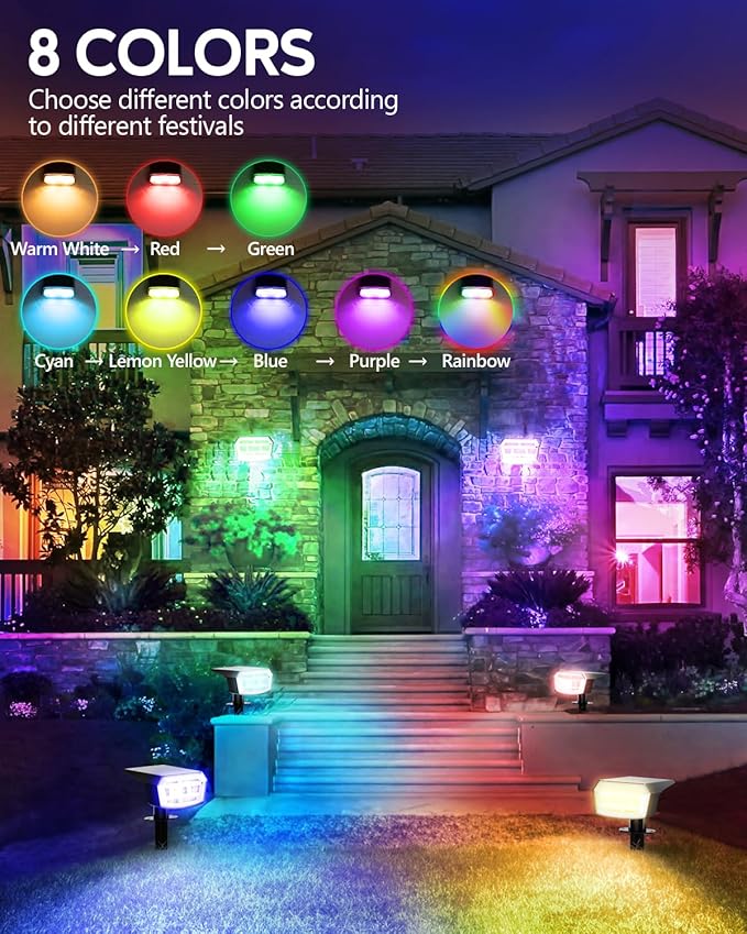 HIBOITEC Solar Spot Lights Outdoor Color Changing 59LED Landscape Lighting Solar Powered Uplights Waterproof Dusk to Dawn for Christmas Decorations Garden Yard Outdoor 8 Packs Multicolor HIBOITEC