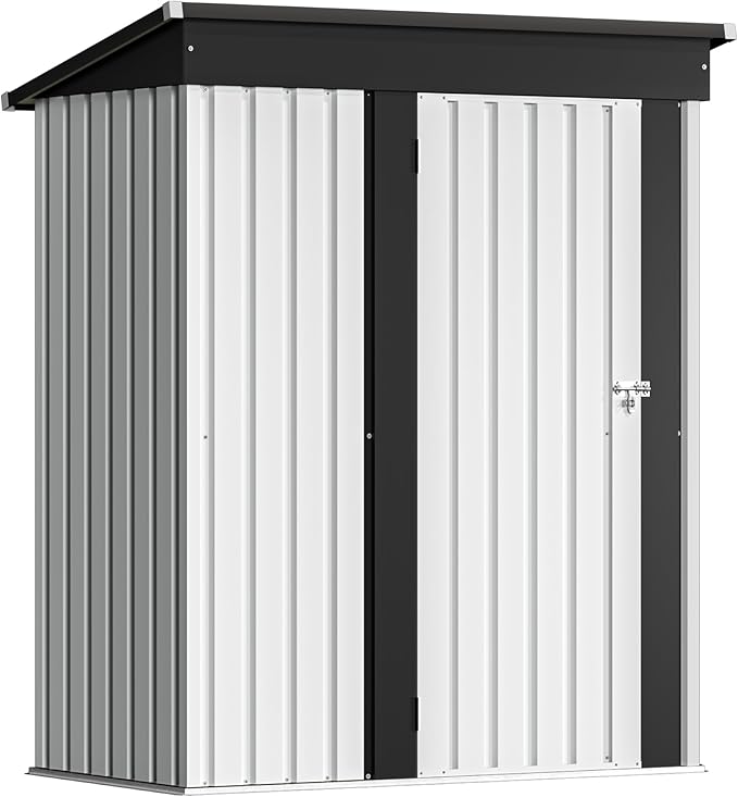 Devoko Outdoor Storage Shed 5 x 3 FT Lockable Metal Garden Shed Steel Anti-Corrosion Storage House with Single Lockable Door for Backyard Outdoor Patio (White) DEVOKO