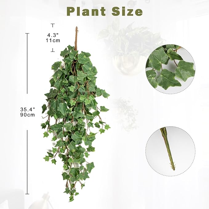 Hollyone 2pcs Artificial Hanging Plants 35.4" Fake Ivy Vine Faux Ivy Leaves Fire and UV Resistant Hanging Plant Wall Greenery for House Room Patio Indoor Outdoor Home Shelf Office Wedding Decor Hollyone