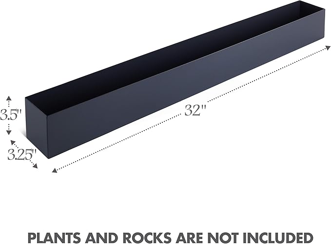 DR&Co Modern Grey Rectangle Planter Box, 16" Metal Planter Perfect for Succulent, Narrow Box for Table or Window Sill, Rectangular Stainless Steel Long DRCo