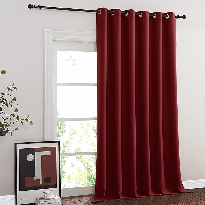 NICETOWN Blackout Room Divider Curtains for Sliding Glass Doors 102 Inches Long 1 Panel, Extra Wide Curtains for Doorway Patio Bedroom Living Room (Burgundy Red, 80Wx102L, 1 Panel) NICETOWN