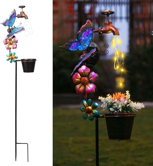 Afirst Solar Outdoor Lights Decorative - Solar Decorative Butterfly Lights Faucet Shaped Twinkling Light Garden Stake Decorations for Pathway Lawn Patio Courtyard Backyard Afirst