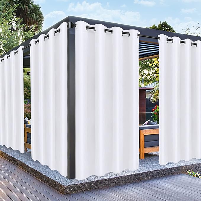 PureFit Outdoor Curtains for Patio Waterproof Weatherproof, UV Resistant Outside Curtains for Gazebo, Front Porch, Pergola, Sun Blocking Privacy Curtain, 52W x 84L inch, 1 Panel, White PureFit