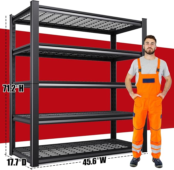 Set of 4 Garage Shelving-3000 lbs 5 Tier Storage Shelves,Adjustable Heavy Duty Metal Shelving Unit and Storage Large Wire Rack,Utility Steel Shelf for Warehouse Industrial Pantry Basement 71"x46"x18" Rootora