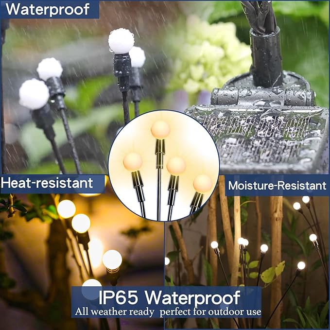 TONULAX Solar Garden Lights - Upgraded Solar Swaying Light, Sway by Wind, Outdoor Lights, Yard Patio Pathway Decoration, High Flexibility Iron Wire & Heavy Bulb Base, Warm White(6 Pack) TONULAX