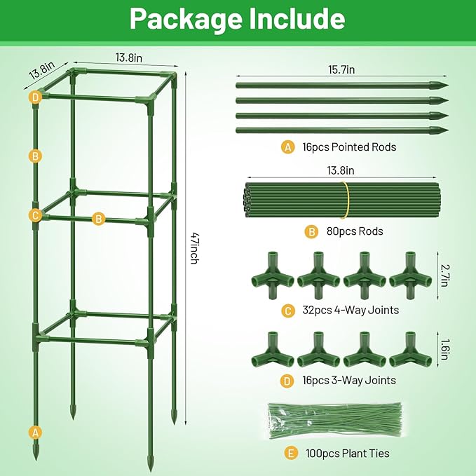 Legigo 4 Pack Square Tomato Cages for Garden- Up to 45 Inch Tomato Trellis Plant Cages Support, Tomato Stakes and Supports Cage for Climbing Vegetables Raised Garden Bed Cucumbers Peppers Flowers Legigo