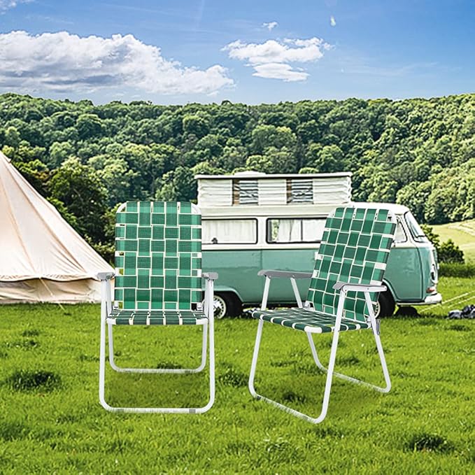 VINGLI Patio Lawn Webbed Folding Chairs Set of 4, Outdoor Beach Chair Portable Dining Chair for Outdoor Yard, Garden (Dark Green, Classic) VINGLI