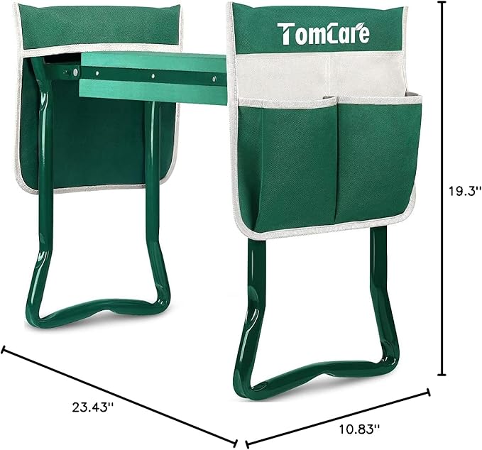 TomCare Upgraded Garden Kneeler Seat Widen Soft Kneeling Pad Garden Stools Garden Bench with 2 Large Tool Pouches Outdoor Foldable Gardening Gifts for Women Men Gardeners, Green TomCare