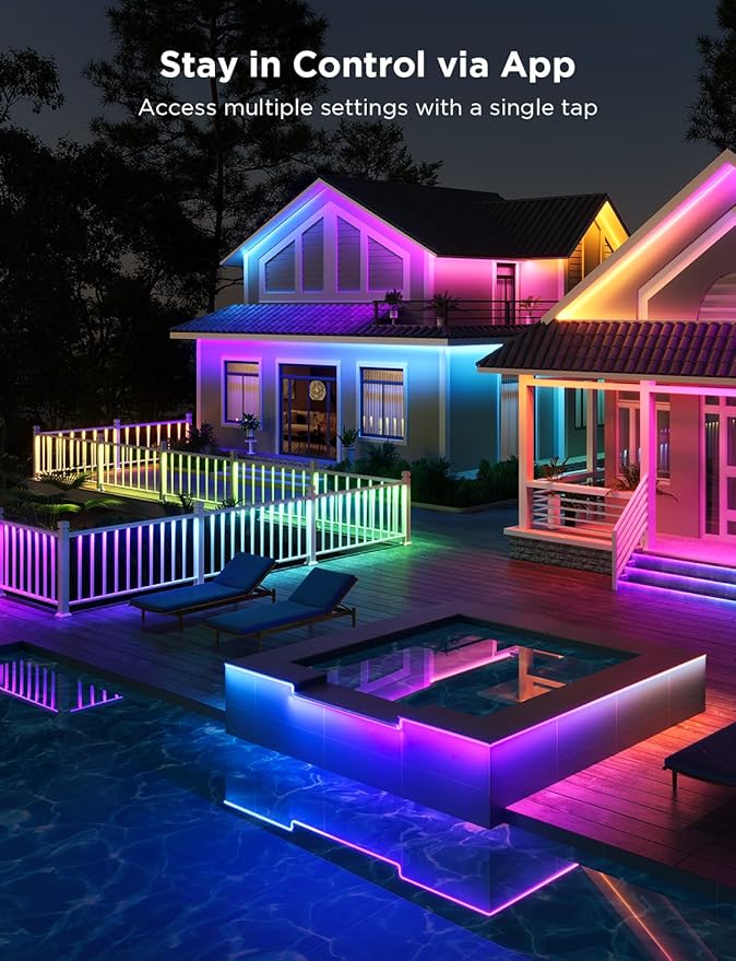 Govee Outdoor LED Strip Lights RGBIC with Warm and Cold White, 32.8ft 2.4G WiFi Smart Outdoor Lights, IP65 Waterproof, Work with Alexa and Google Assistant, App Control, for Porch, Patio, Eave, Party Govee