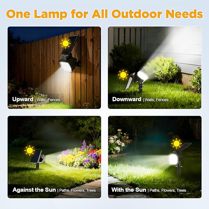 23 LED Solar Spot Lights Outdoor Waterproof, 2 Pack Solar Lights UP to 20Hrs, 3 Brightness Levels Spotlight Landscape Lighting, Auto ON/Off Outdoor Solar Lights for Yard, Garden, Lawn (Cool White) Rootora
