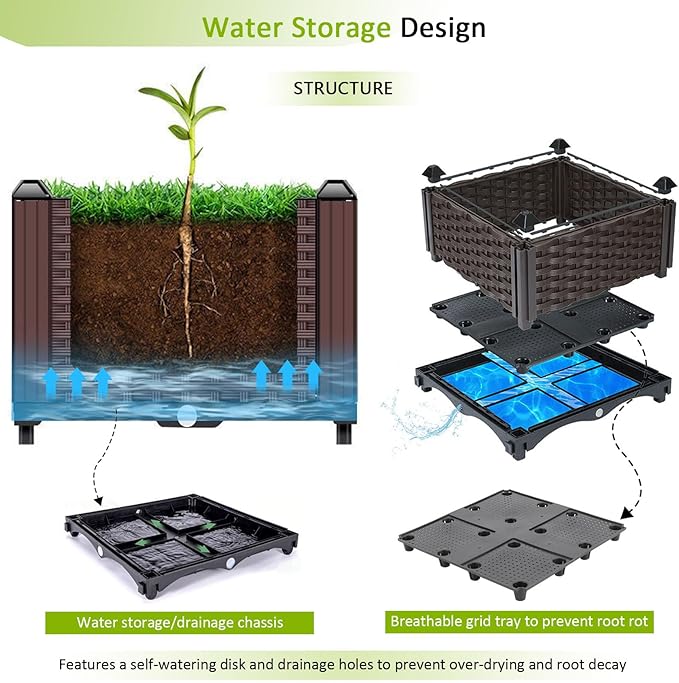 Large Planters for Outdoor Plants pots Elevated Garden Boxes Raised Garden Bed Garden Patio Balcony Deck to Planting Flowers Vegetables Tomato and Herbs TDDSS