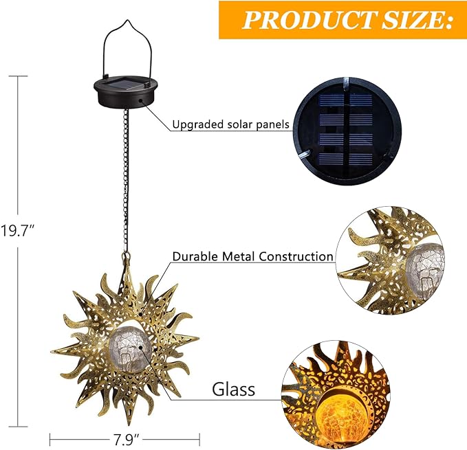 Solar Lights Outdoor Garden Decor Hanging Lanterns Decoration Metal Sunflower Gifts Waterproof for Yard Clearance Front Porch Lawn Driveway Patio Backyard Pathway Gardening Gift Amugmilk