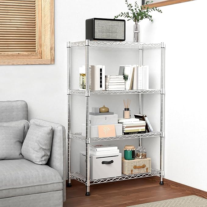 Xcity Storage Shelves, 4 Tier Heavy Duty Metal Shelving Unit, 1600 LBS Capacity Adjustable Steel Wire Shelf Organizer for Pantry, Kitchen, Garage, 14" D x 36" W x 54" H, Chrome Rootora