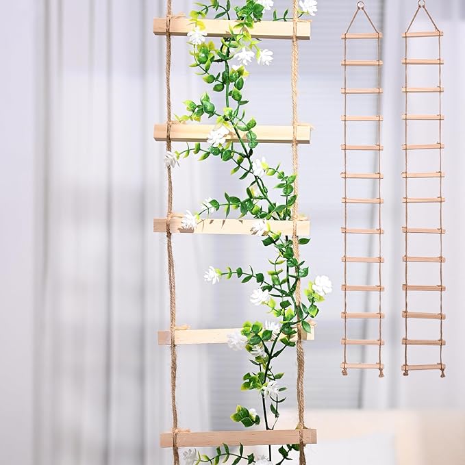 2PCS Chain Trellis for Climbing Plants - Natural Wood Indoor Plant Support, Durable 6.5 Inch by 4 Feet Design, Perfect for Pothos, Ivy, and Vines with Easy Installation Hook Yohsnor