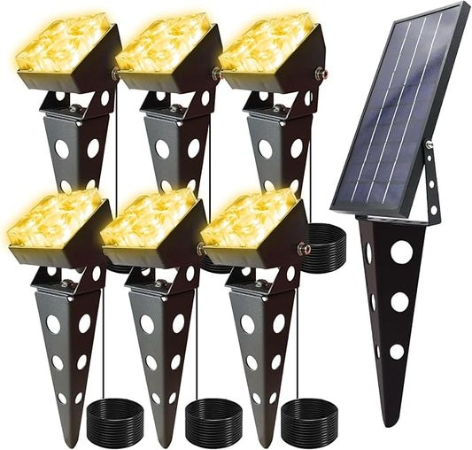 Solar Spot Lights Outdoor Waterproof IP65 Landscape Spotlights with Metal Stake Total 84ft Cable 6-in-1 Warm White Auto On/Off Dusk to Dawn Uplights for Trees Garden Yard Landscape Downlight Sunlife