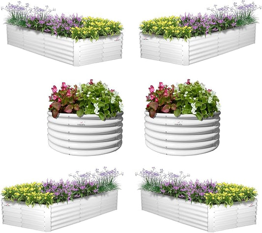 A ANLEOLIFE 6-Pack 4X4X1.5ft & 8X4X1.5ft Deep Root Galvanized Raised Garden Beds Outdoor for Planting Vegetables Flowers Herb,Antique White AAnleolife