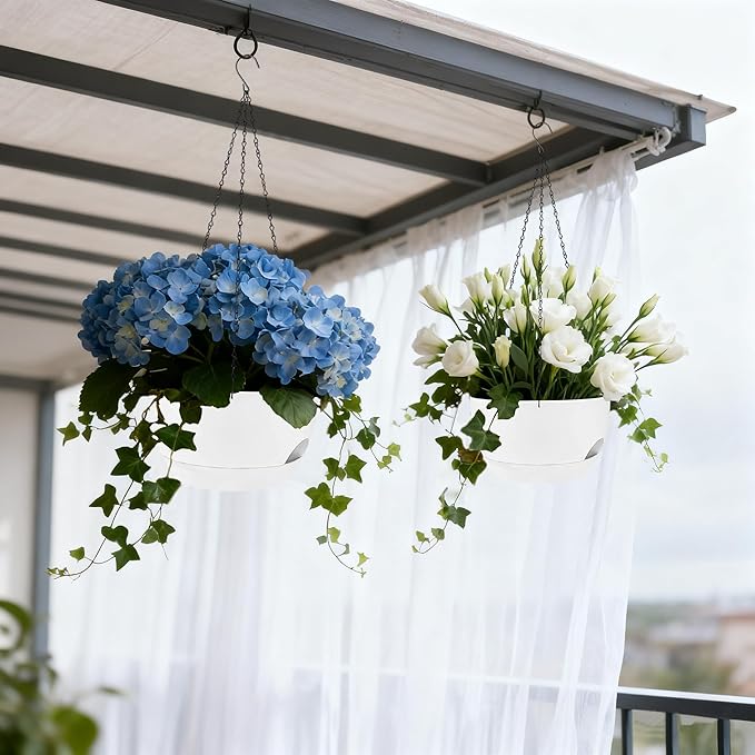 Set of 2-8 Inch Self Watering Hanging Planters for Indoor Outdoor，Hanging Plant Pots with Drainage & Removable Tray, Hanging Pots Holder for Ivy, Pothos, Ferns, Balcony & Patio, White zople