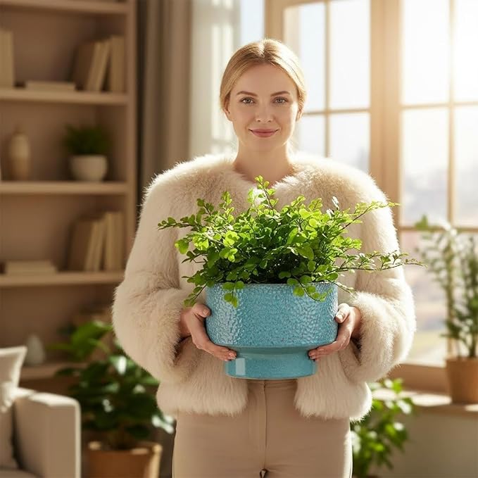 Ceramic Planters 11 Inch, Honeycomb Ceramic Pots for Plants Indoor Outdoor, Round Plant Pot with Drainage Hole, Large Planter Flower Pot, Reactive Glaze Blue Fzfeiyy