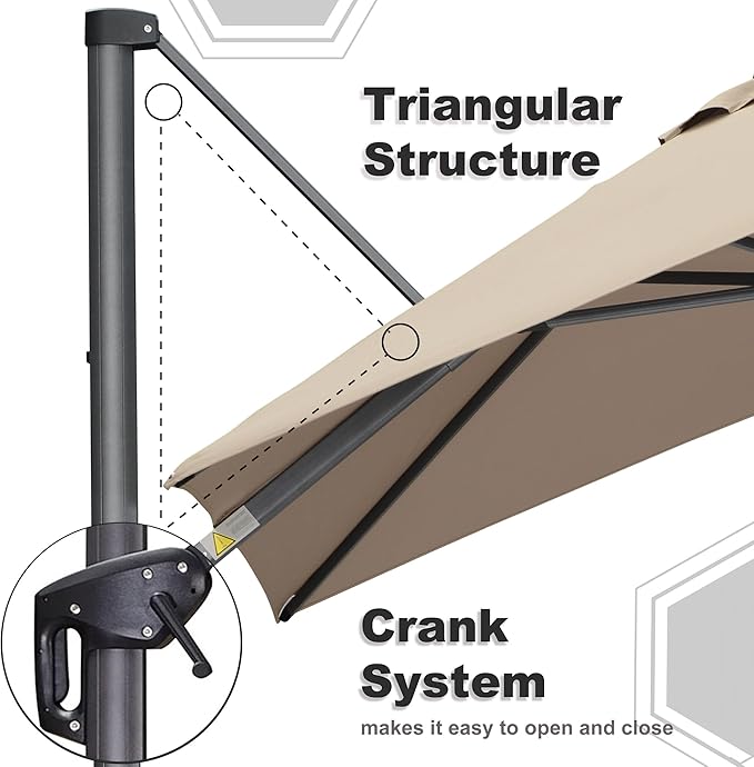 PURPLE LEAF 9' X 11.5' Square Cantilever Umbrella Patio Umbrella with Base Outdoor Umbrella Aluminum Offset with 360-degree Rotation for Garden Deck Pool Patio Taupe PURPLELEAF