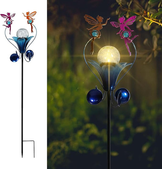 VCUTEKA Solar Lights Outdoor Metal Garden Stake Waterproof Crackle Glass Globe Garden Decor Fairy for Pathway, Lawn, Patio, Yard VCUTEKA