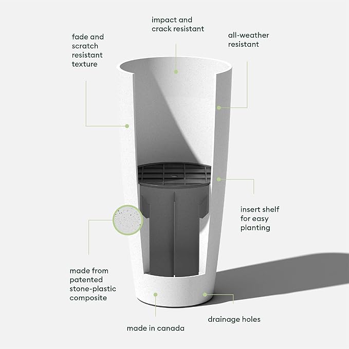 Veradek Mason Series Vega Planter - Round Tall Planter for Indoor or Outdoor Porch/Patio | Made from Plastic-Stone Composite with Drainage Holes | Modern Décor for, Flowers, Interior Plants VeradekOutdoor