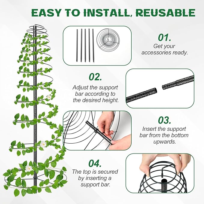 Spiral Trellis for Climbing Plants Outdoor, 45 Inch Tall Heavy Duty Metal Garden Tower, Decorative Plant Support with Anti-Tip Stake,Rustproof for Clematis Pole Beans Cucumber Berry Vines Pots,1 Pack EUIJOIP