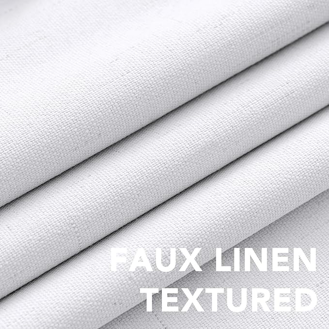 H.VERSAILTEX Linen Curtains 100% Blackout Curtains for Bedroom 90 inch Long Full Light Blocking Nature Linen Blended Window Curtains for Living Room Nickel Grommet (2 Panels, Bright White) HVERSAILTEX