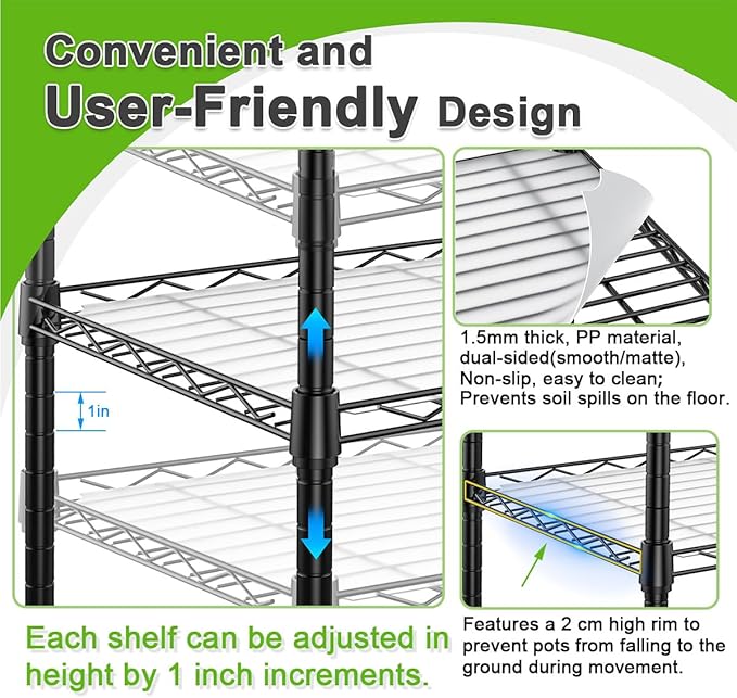 Abimars 5-Tier Greenhouse with Caster Wheel, Each Shelf Height Adjustable Metal Plant Shelf with PVC Cover for Seed Starting Trays, Seedling Pots, Plant Pots, 13x29x73inch Abimars