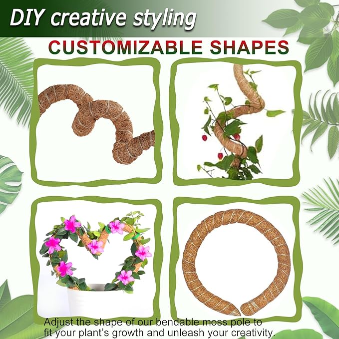 Soupiar 2 Pack 60'' Bendable Moss Pole for Monstera & Pothos - Tall Handmade Coco Coir Plant Support Stakes for Large Climbing Indoor Plants, Potted Houseplant Trellis Accessories Soupiar