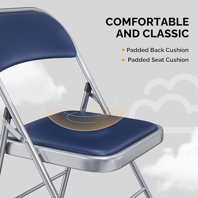VINGLI 10 Pack Folding Chairs with Padded Seats, Metal Frame with Pu Leather Seat & Back, Capacity 350 lbs, Blue VINGLI