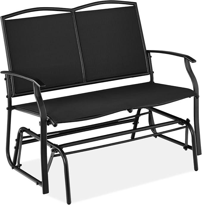 Best Choice Products 2-Person Outdoor Patio Swing Glider Steel Bench Loveseat Rocker for Deck, Porch w/Textilene Fabric, Steel Frame - Black BestChoiceProducts