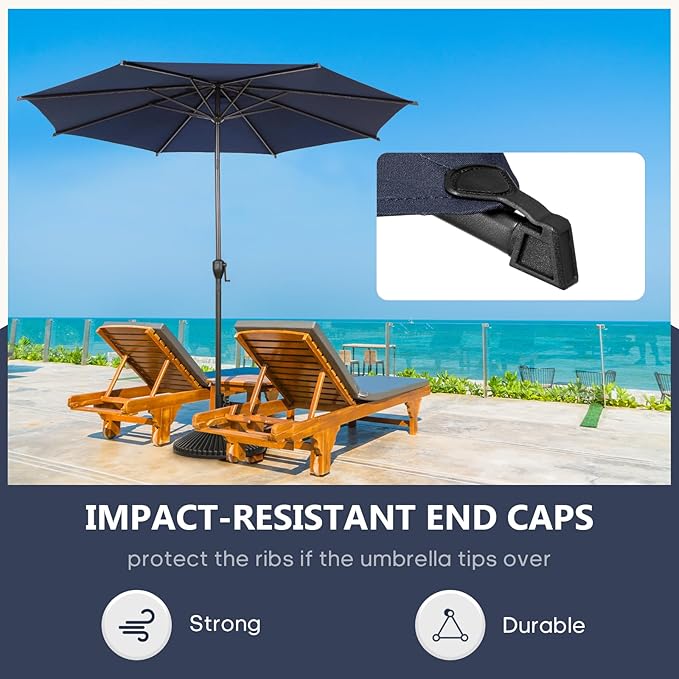 Abba Patio 9FT Lyon Outdoor Patio Umbrella Outdoor Table Umbrella with Push Button Tilt and Crank Market Umbrella 8 Sturdy Ribs UV Protection Waterproof for Garden Deck Backyard Pool, Navy Blue AbbaPatio